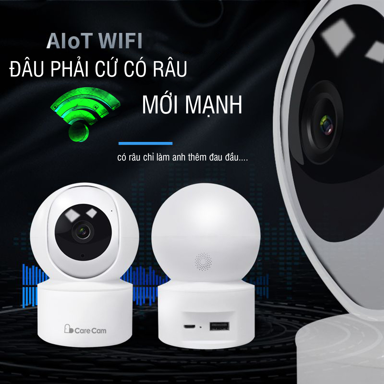 Carecam IP-Camera Wifi- Xoay Theo Chiều Chuyển Động- Hỗ Trợ Đàm Thoại 2 Chiều, Hồng Ngoại Ban Đêm- Hàng Nhập Khẩu