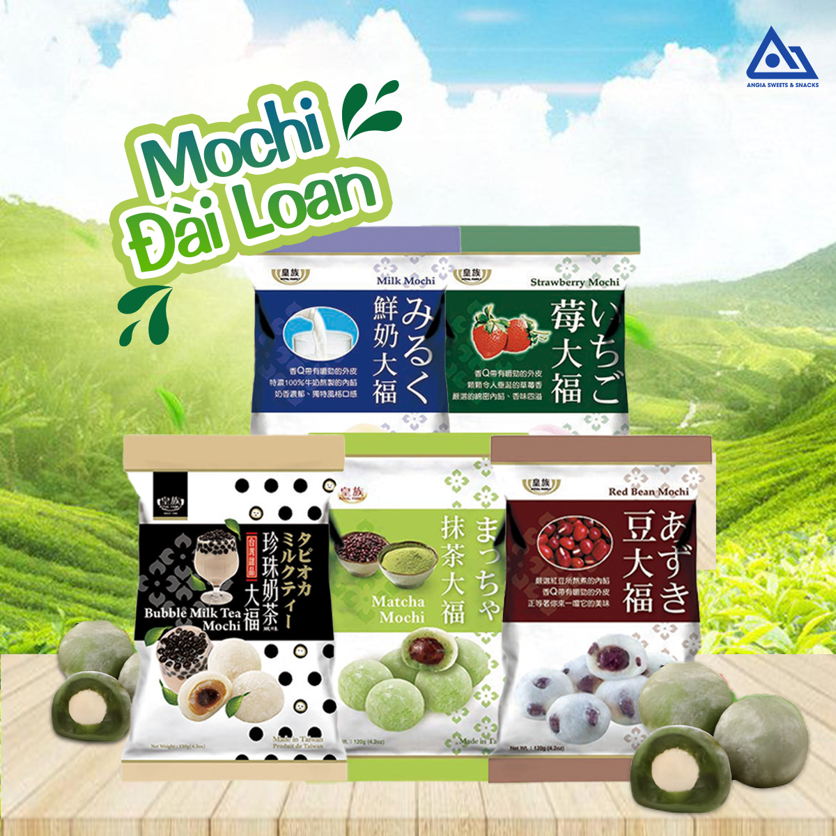 Bánh mochi Đài Loan Royal Family 120g, bánh ăn vặt nếp dẻo nhiều hương vị thơm ngon dinh dưỡng An Gia Sweets Snacks