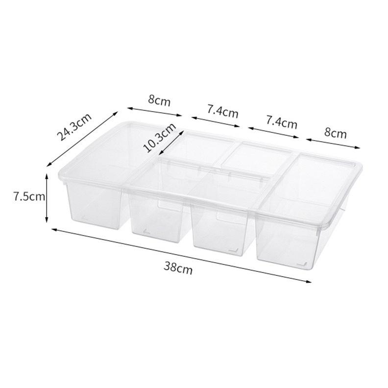 Hộp đựng thực phẩm  38x24.3x7.5cm, Hộp nhựa trong suốt đựng đồ ăn, vật dụng 5 ngăn