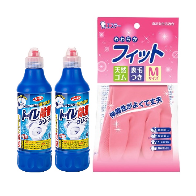 Combo 02 Chai nước tẩy toilet siêu đậm đặc, không mùi 500ml nội địa Nhật Bản + 01 đôi găng tay cao su mềm hàng nội địa Nhật Bản