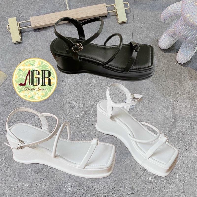 Sandal 3 quai phối nơ gút khoá gài cao 7 cm