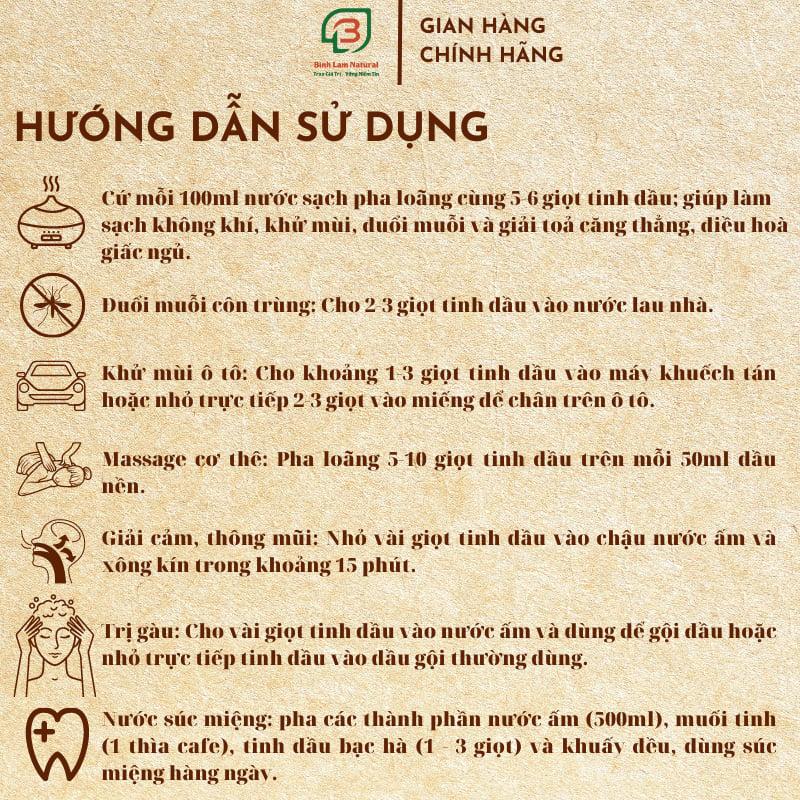 Tinh dầu bạc hà nguyên chất giải cảm, thơm phòng, kháng khuẩn, đuổi muỗi Bình Lam Natural 50ml