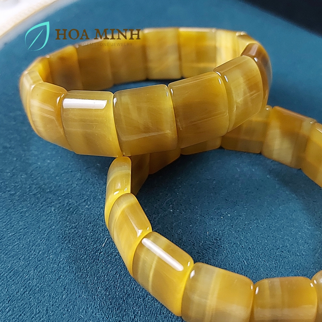 Vòng tay đá Mắt Hổ Vàng Tâm tự nhiên kiểu bản vuông đẹp size 13x16mm dày 5.5 li chất 6A VIP hợp mệnh Thổ, Kim