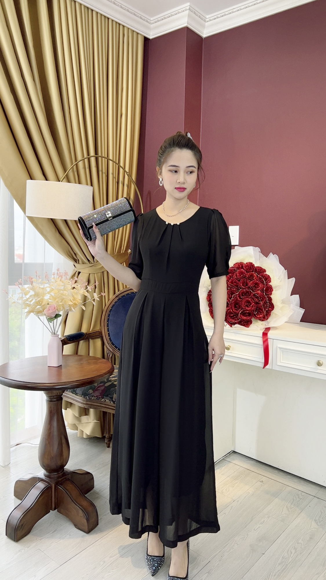 Linh Trà - Đầm Trung Niên Dáng Dài [TM752] Cao Cấp Vải Voan Chiffon Cực Đỉnh Sang Chảnh Quý Phái Dành Riêng Cho Mẹ Cho Bà