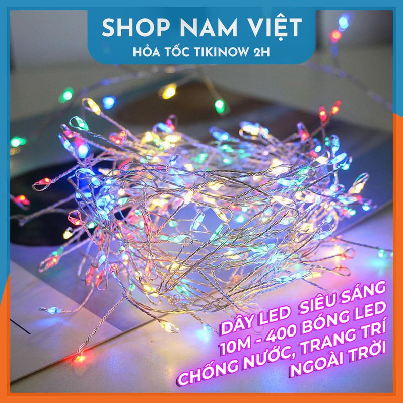 Dây Đèn Led Đom Đóm Nguyệt Quế Quấn Cây, Trang Trí Ngoài Trời, 8 Chế Độ Chớp - Đa Sắc - 10M400Led