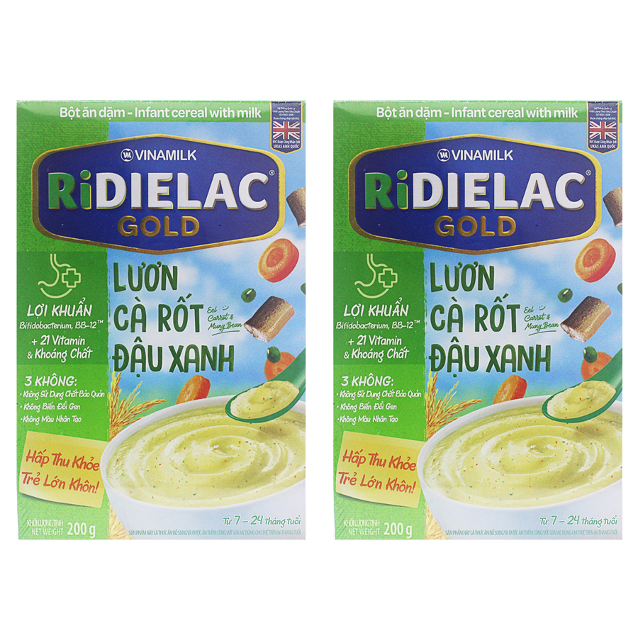 Bộ 2 Bột Ăn Dặm Vinamilk Ridielac Lươn Cà Rốt Đậu Xanh (200g/ Hộp)