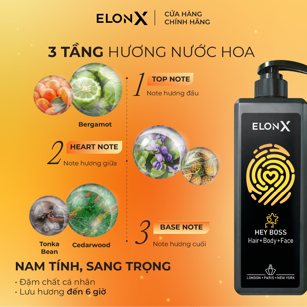 Dầu gội ELONX HEY BOSS dầu gội 3 in 1 nam dầu gội hương nước hoa dầu gội đầu nam thơm lâu sữa tắm gội (sáng - 680gr)