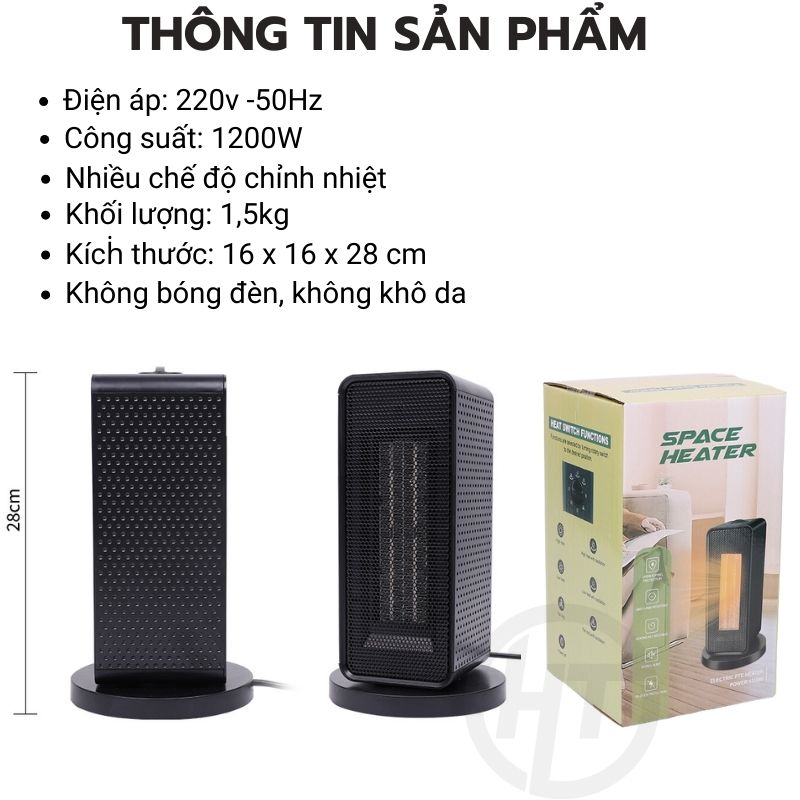 Máy sưởi ấm phòng ngủ mùa đông cao cấp công nghệ Nhật Bản, quạt sưởi ấm mini để bàn cho bé và gia đình công suất 1200W chống cháy nổ, khô da- Hàng chính hãng