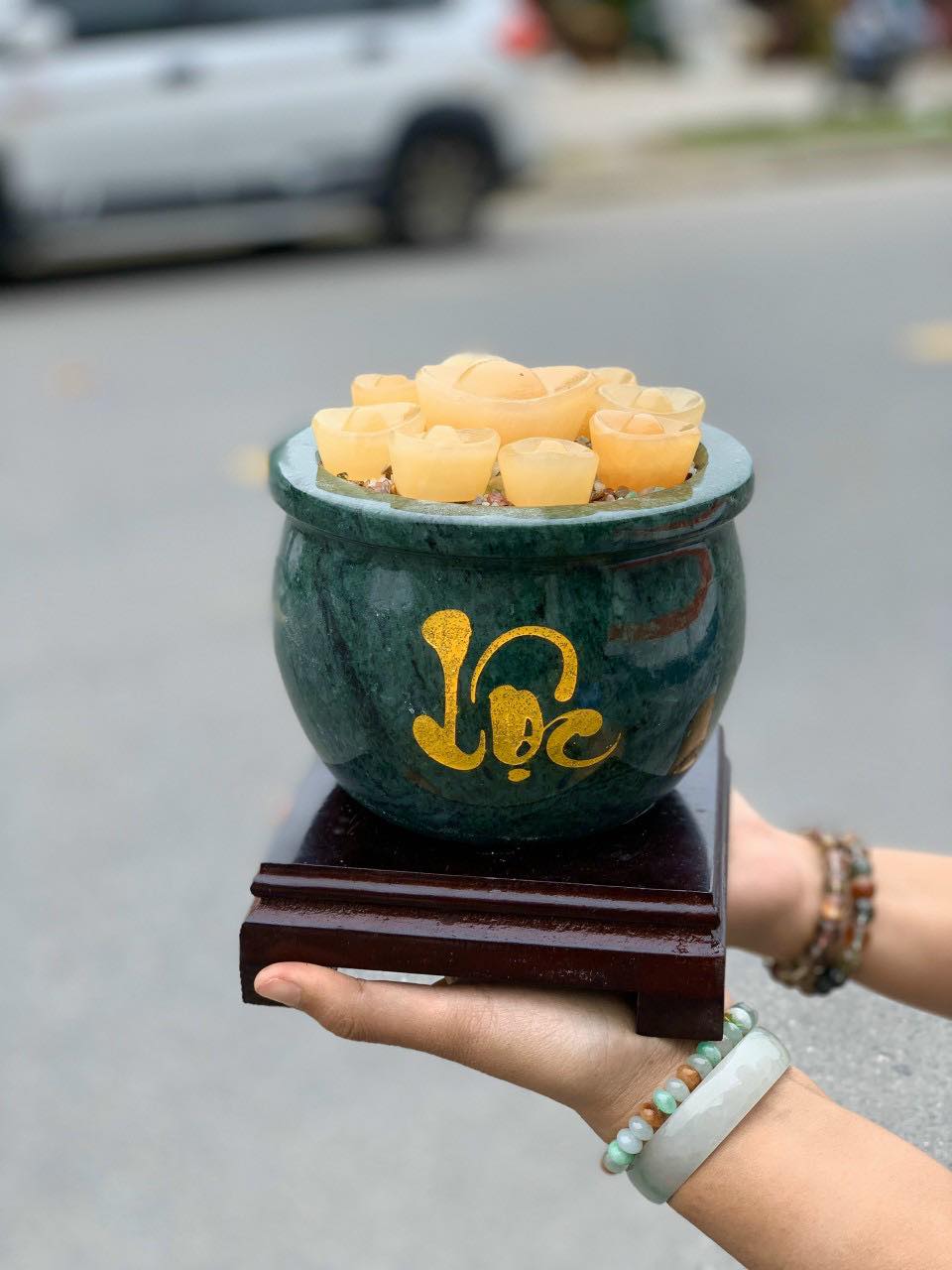 Bát Tụ Tài - Bát Tụ Bảo - Hút Tài - Hút Lộc đá ngọc serpentine gia tăng tài lộc - Đường kính 15 cm
