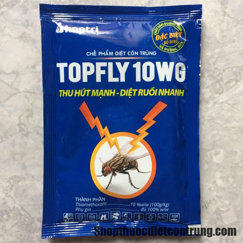 Thuốc diệt ruồi TOPFLY 10WG THU HÚT MẠNH – DIỆT RUỒI NHANH ( Gói 20g ) | Dietcontrung.online24h