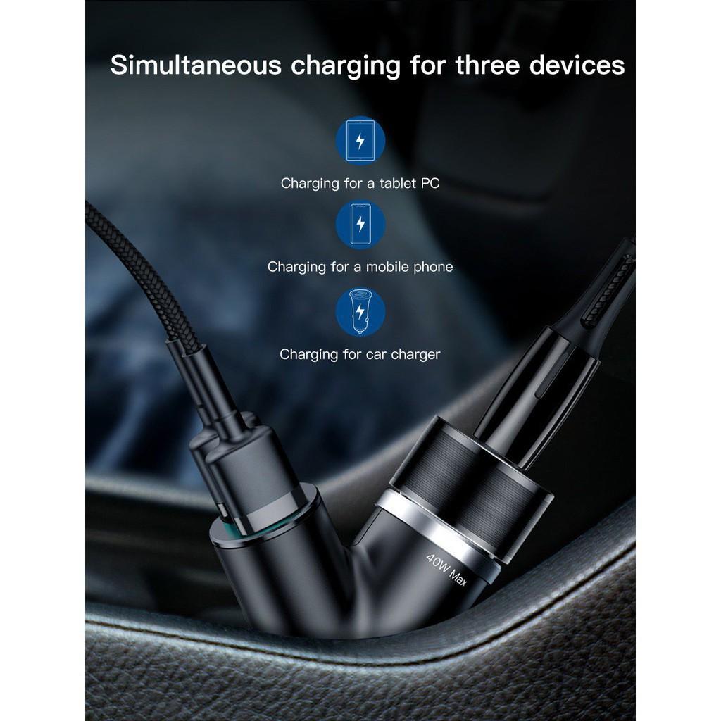 Bộ tẩu sạc mở rộng 3 in 1 dùng cho xe hơi - Baseus Y Type Dual USB