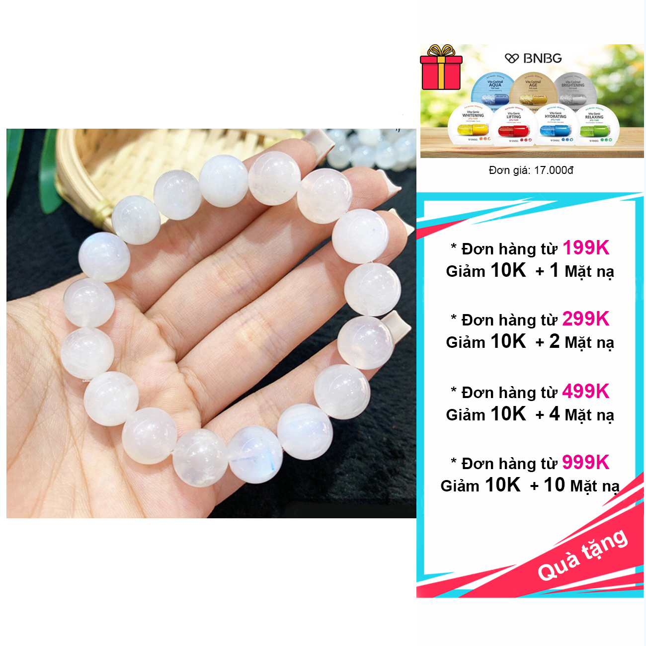 Vòng tay đá mặt trăng (moonstone) 2A hợp mệnh Kim, Thủy