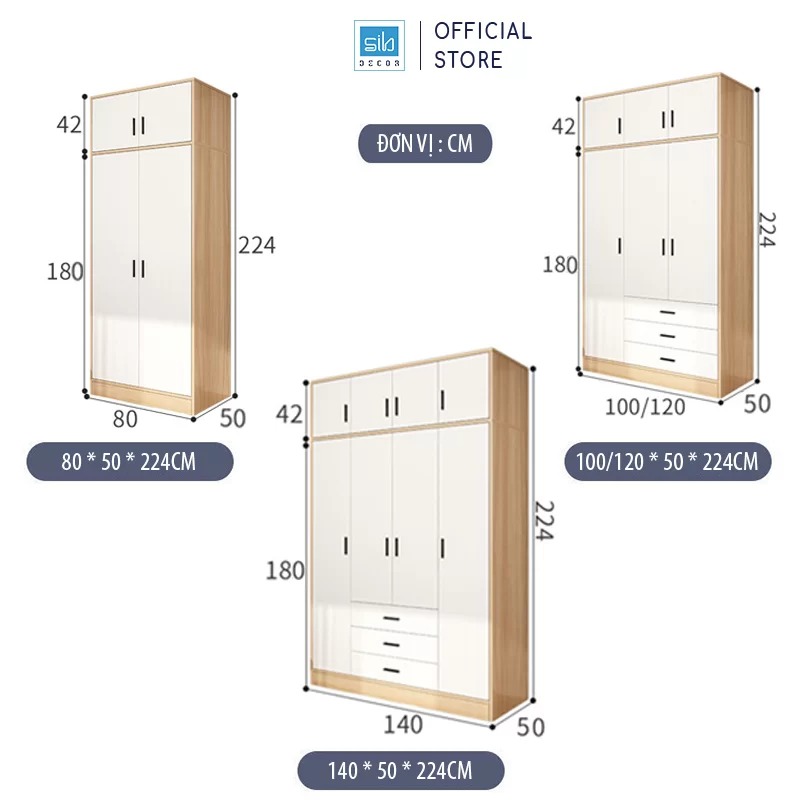 Tủ Quần Áo Thương Hiệu SIB Decor Màu Trắng Phối Vân Gỗ Sồi Nhiều Ngăn Đa Năng