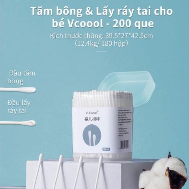 Tăm bông cho cả nhà Vcoool lõi giấy bông tự nhiên đã được khử trùng 200 cây/hộp