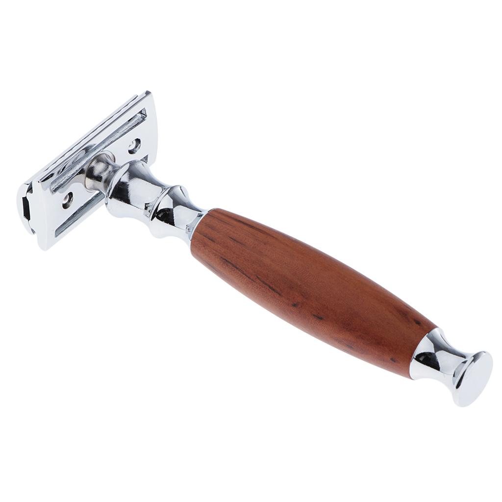 2 Pcs Wood Handle Double Edge Safety Shaving  Moustache Grooming Tool