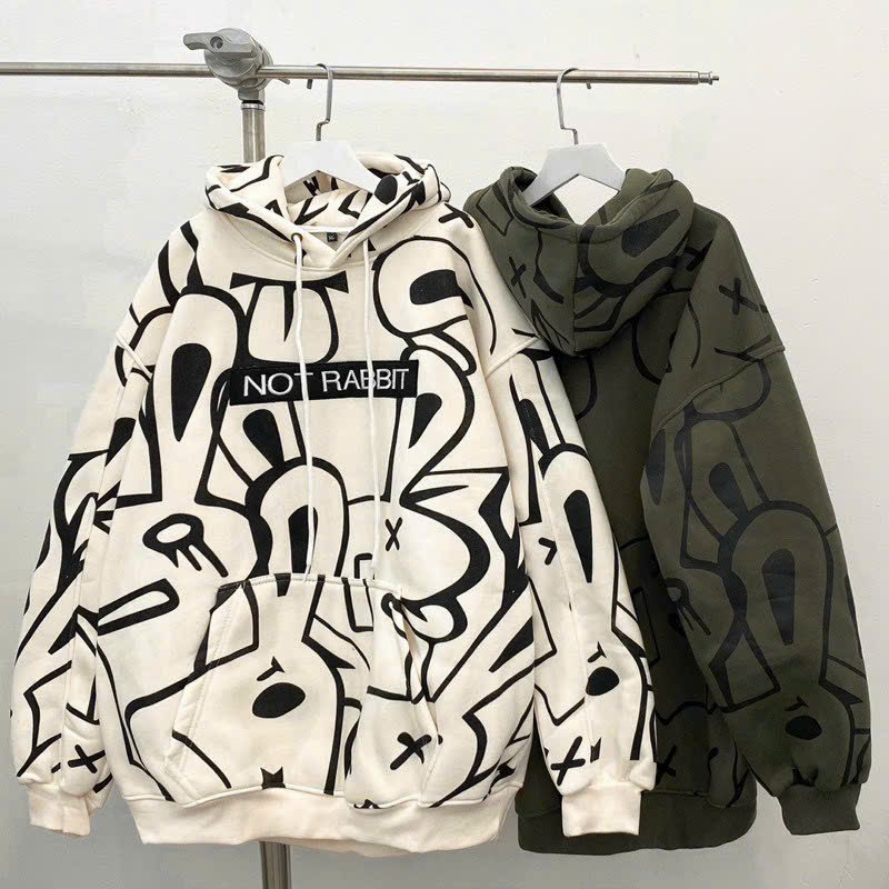 Áo Hoodie Local Brand, Áo Hoodie Not Rabbit Hình In Thỏ Kín Áo Chất Liệu Nỉ Ngoại Cao Cấp Mũ Trùm 2 Lớp khoác ngoài form rộng unisex nam nữ chống nắng