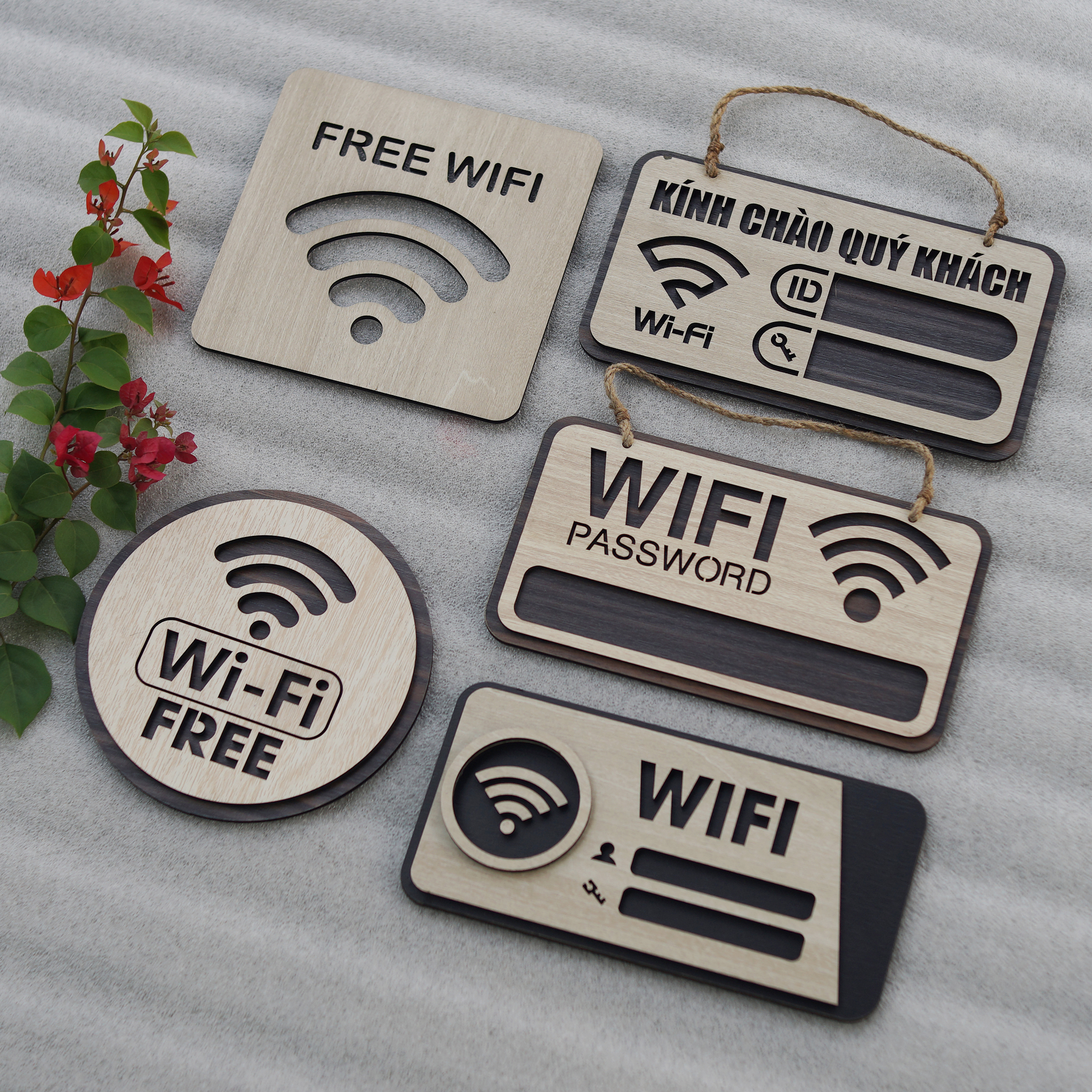 Bảng Gỗ Decor Quán Free Wifi trang trí cao cấp hiện đại