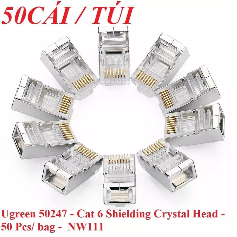 Ugreen UG50247NW111TK 50pcs Đầu bấm mạng RJ45 chuẩn Cat6 + Cat6e bọc inox chống nhiễu - HÀNG CHÍNH HÃNG