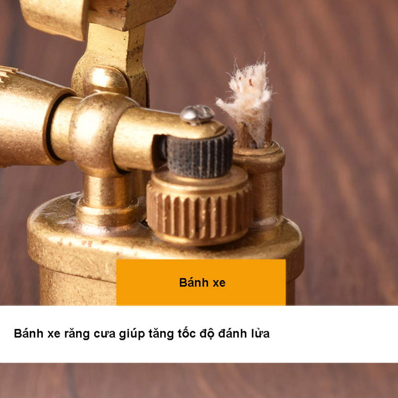 Vỏ Hột Quẹt Bật Lửa Thủ Công TC1703 Kiểu Dáng Nhỏ Gọn Bằng Đồng Cực Chất - Màu Vàng