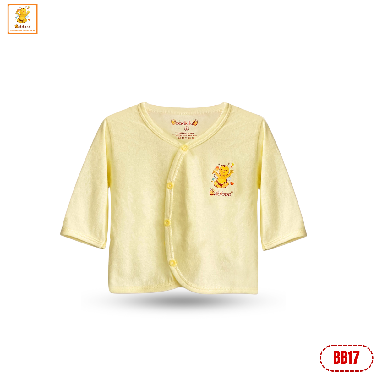 Áo sơ sinh Babiboo áo sơ sinh dài tay cổ tim, vải cotton mềm mịn an toàn cho da-BB17