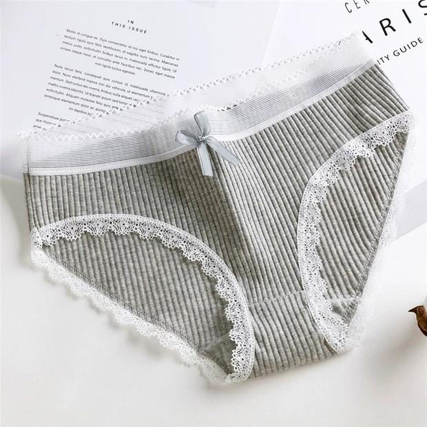 Quần lót nữ cotton gân tăm viền ren trắng dễ thương