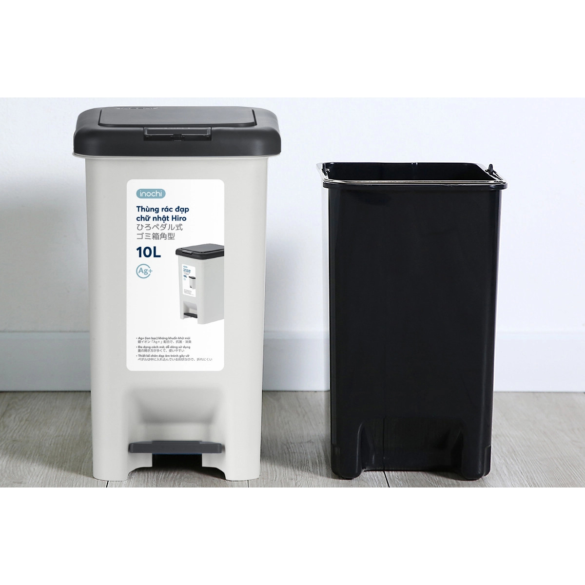 [Loại Kèm Ruột] Thùng Rác Đạp Chữ Nhật Hiro 10L-15L-20L-30L (Tặng kèm Sticker Cute) kháng khuẩn, ngăn mùi hôi hiệu quả- Chính hãng INOCHI