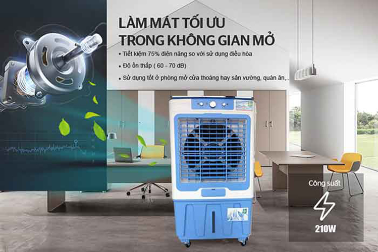 Quạt điều hòa không khí 65L Schmidt, máy làm mát công suất lớn có điều khiển từ xa công nghệ nhật, tiết kiệm điện năng – hàng chính hãng