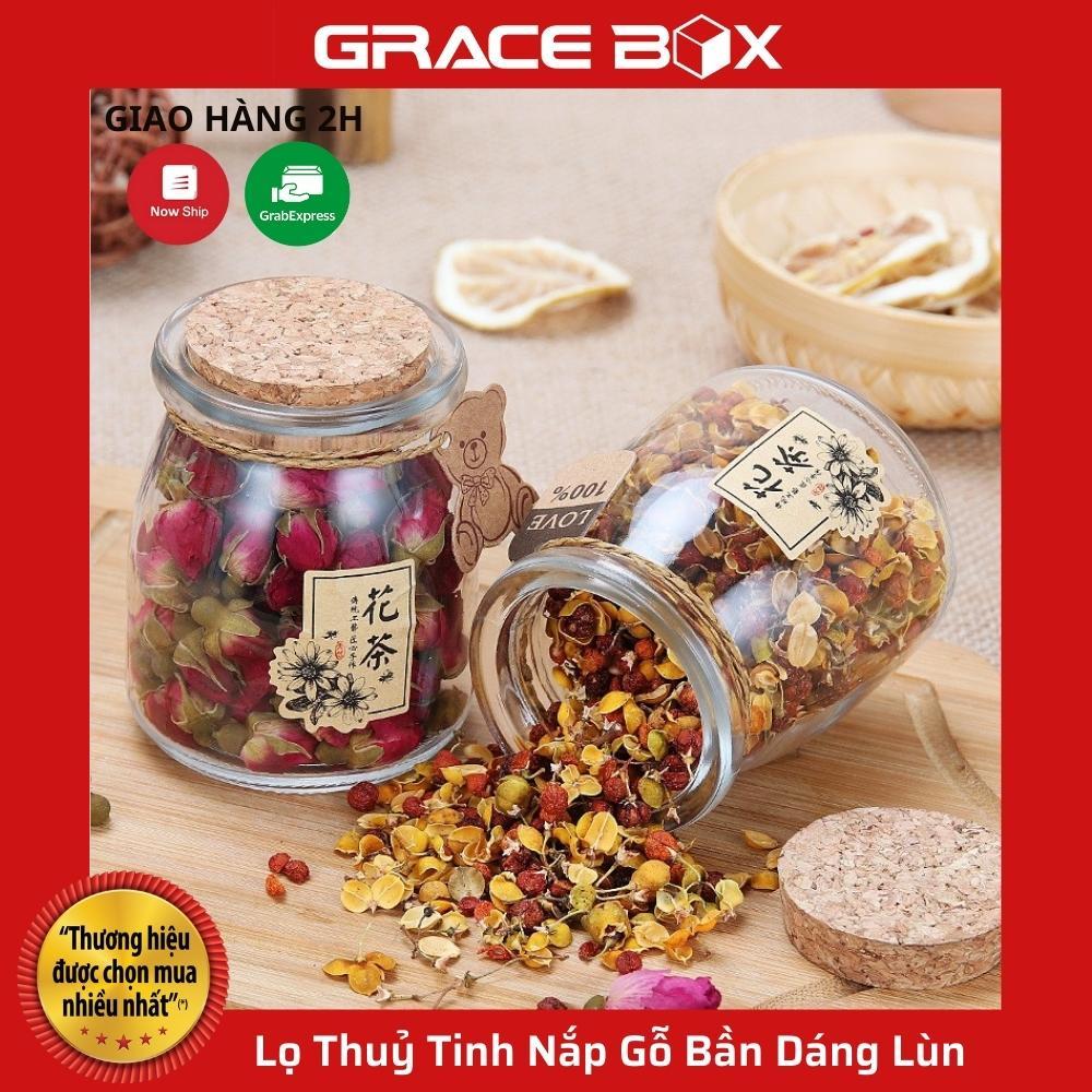 Lọ Thuỷ Tinh Nắp Gỗ Bần Xinh Xắn Dáng Lùn - Size 100ml