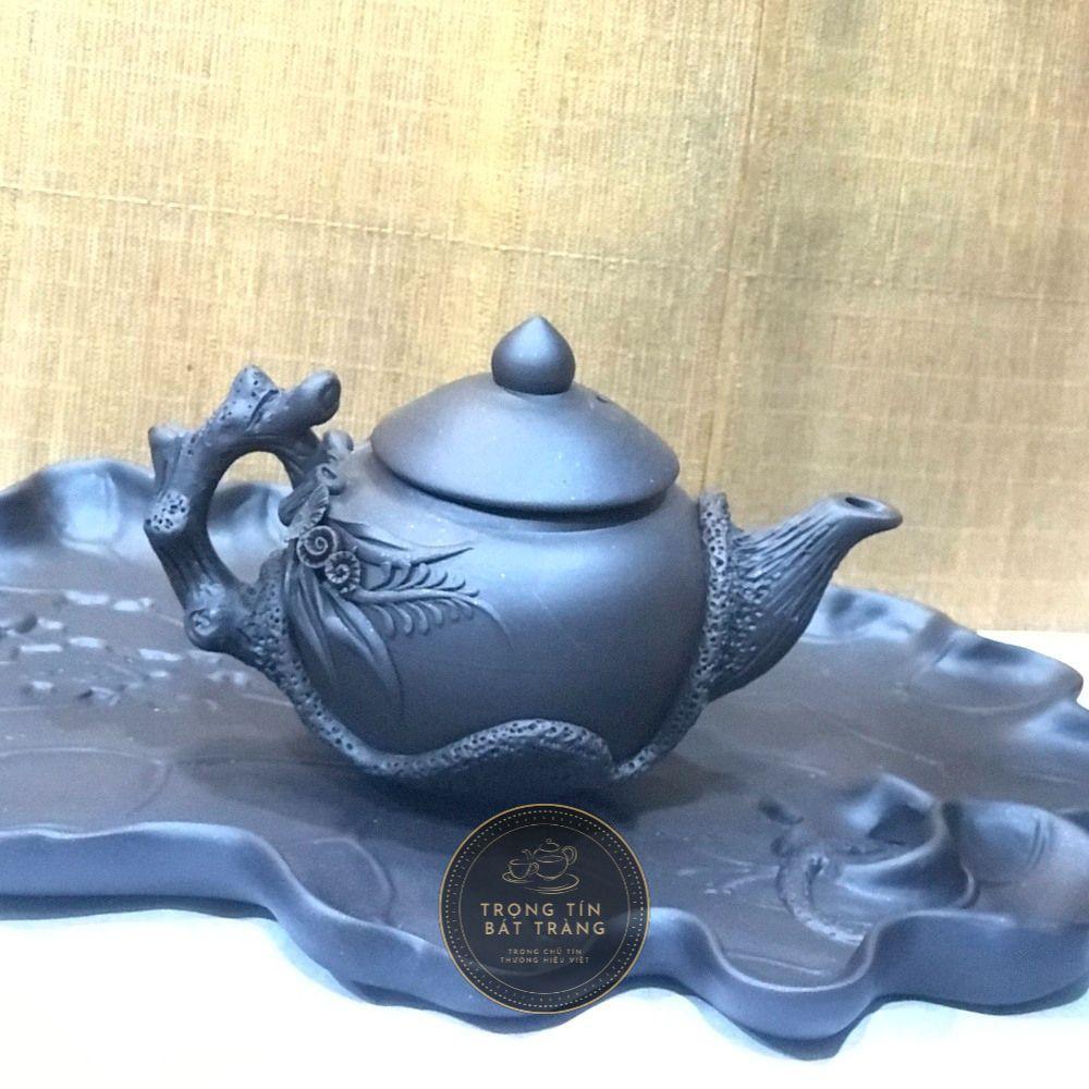 Ấm Trà Đạo Gốm Tử Sa Bát Tràng Đắp Nổi Hoa Lan Dáng Thủy Bình Dung Tích 400ml ATSML 018