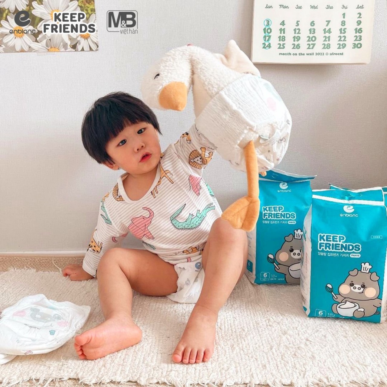 Combo 2 Bịch Tã Bỉm Quần Hàn Quốc Enblanc Keep Friends Mỏng Nhẹ, Êm Ái, Chống Tràn Cho Bé Trai Size XXL ( trên 15kg) 18 Miếng