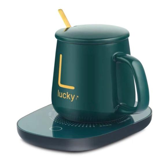 Bộ Cốc Ly Sứ Hâm Nóng Lucky Thông Minh Cao Cấp, Kèm Đế Điện Hâm Cafe, Sữa, Trà Tặng Kèm Thìa Mạ Vàng Tiện
