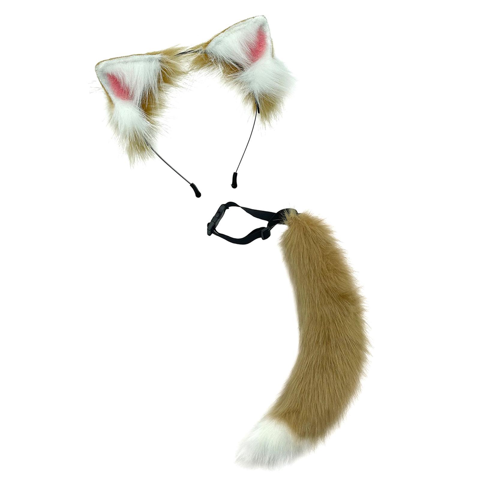 2Pieces Fox Ears Hair Hoop, Headwear Lovely Plush for Cosplay Costume Kits