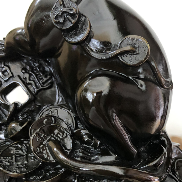 [Chuột phong thủy] Tượng linh vật phong thủy con Chuột trang trí phong thủy bàn làm việc  - Chiều Cao 17cm - Màu đen tuyền