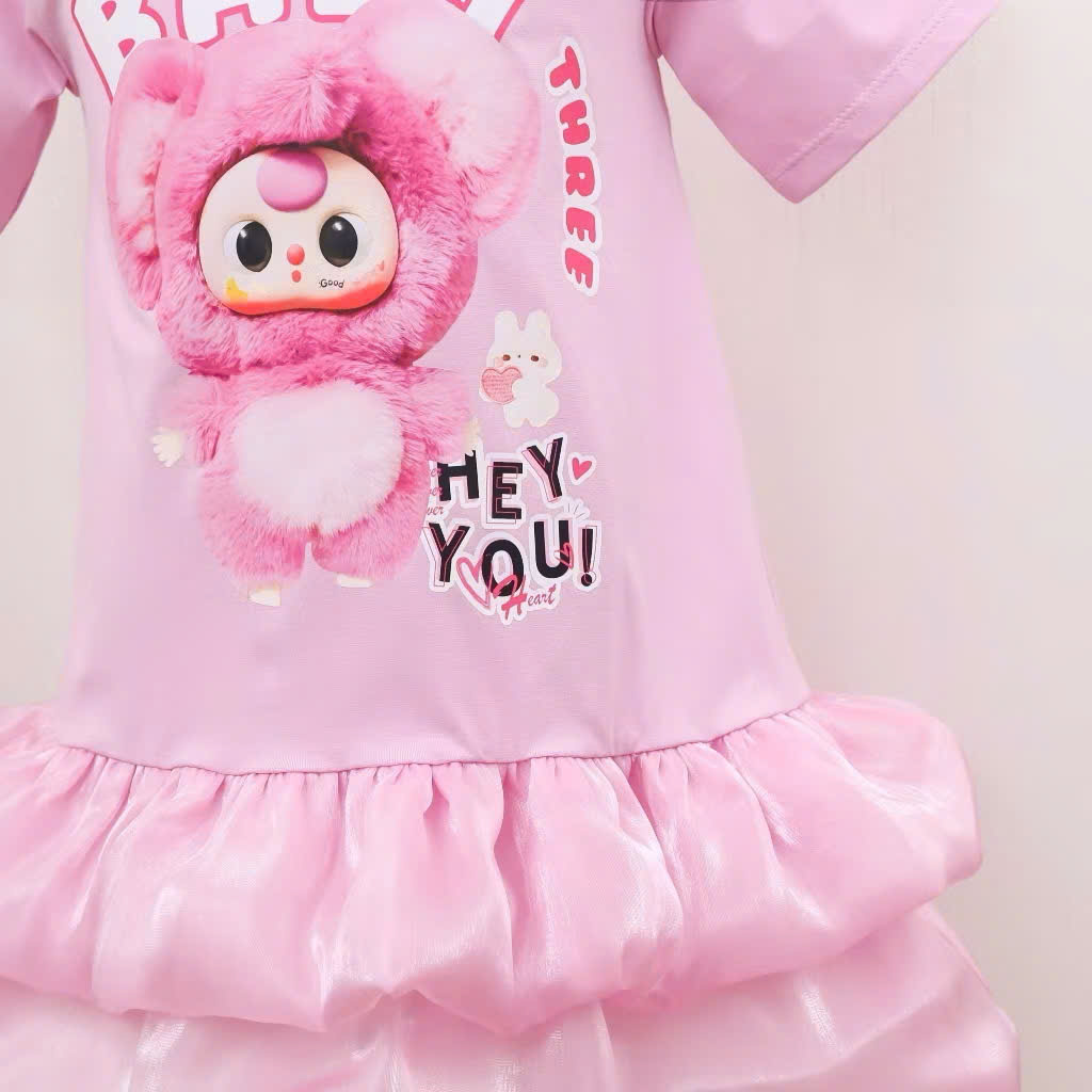 ĐẦM SUÔNG THUN CHÍNH PHẨM PHỐI 2 TÙNG BÍ IN BABYTHREE HOTTREND BÉ GÁI TỪ 12-50KG CHO BÉ GÁI