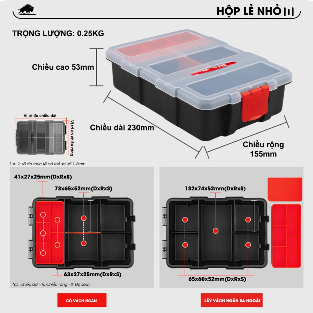 Bộ hộp đựng linh kiện Bison 4 trong 1 nhiều ngăn tiện dụng, dùng đựng ốc vít mũi khoan linh kiện điện tử thủ công câu cá