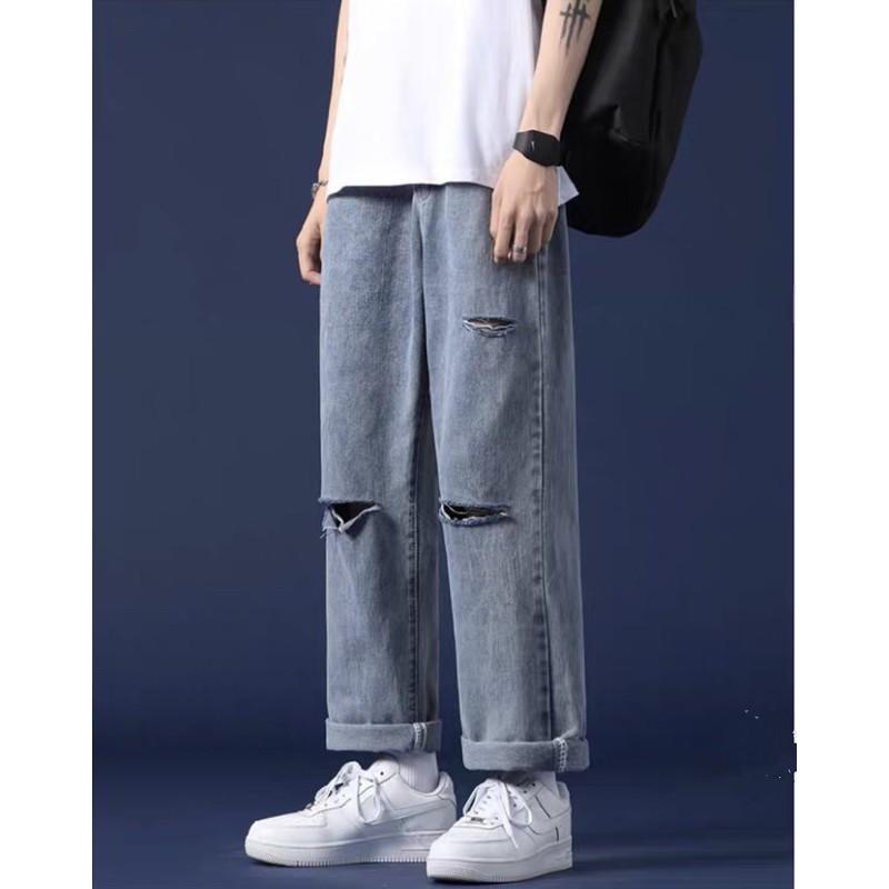 Quần jean baggy rách gối RG-03 ống suông, rộng style hàn quốc 2021