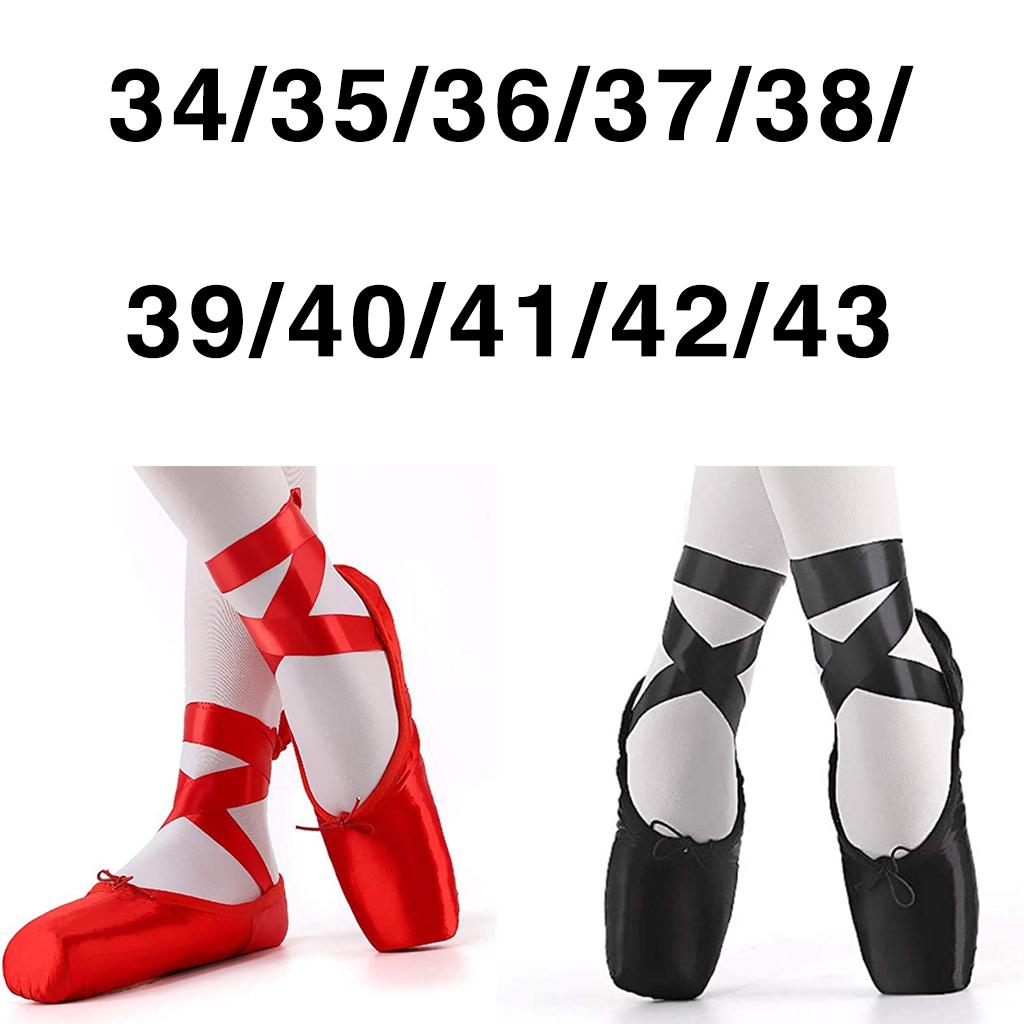 Ballet Shoes Professional Dance Shoes Adult Pointe Slippers Lace Up 34-43 Red 34