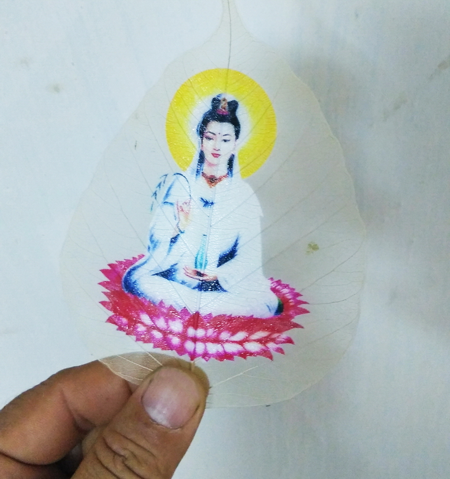Tranh treo tường có khung trang trí nhà cửa mẫu Phật ngọc thạch, Tranh Phật In Trên Lá Bồ Đề HPB-43