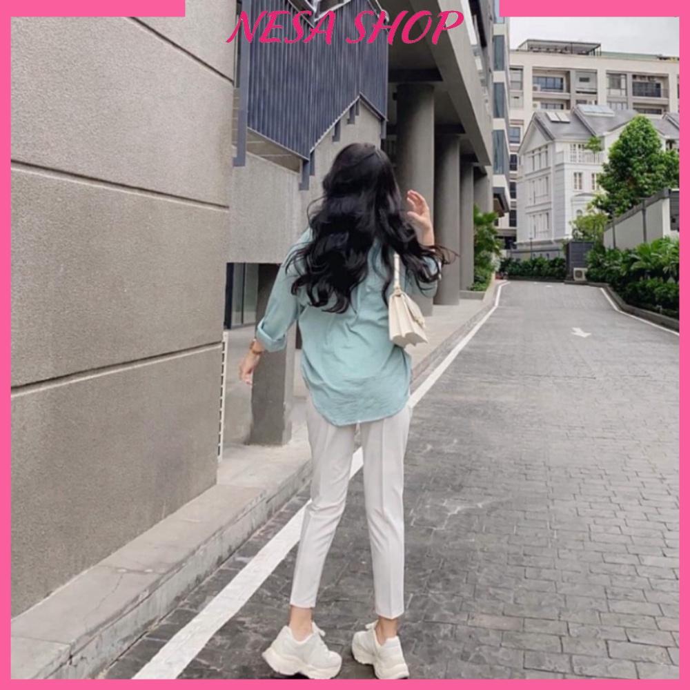 Áo sơ mi nữ form rộng dáng dài chất liệu Đũi mềm nhẹ thoáng mát, áo sơ mi bigsize từ 40kg đến 95kg NeSa Shop