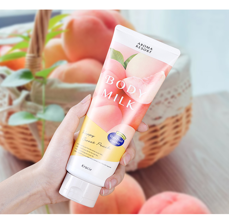 Kem Dưỡng Thể Kracie Aroma Resort Body Milk Happy Sweet Peach Dưỡng Ẩm Da Hương Quả Đào 200g (Bị Trầy Vỏ)