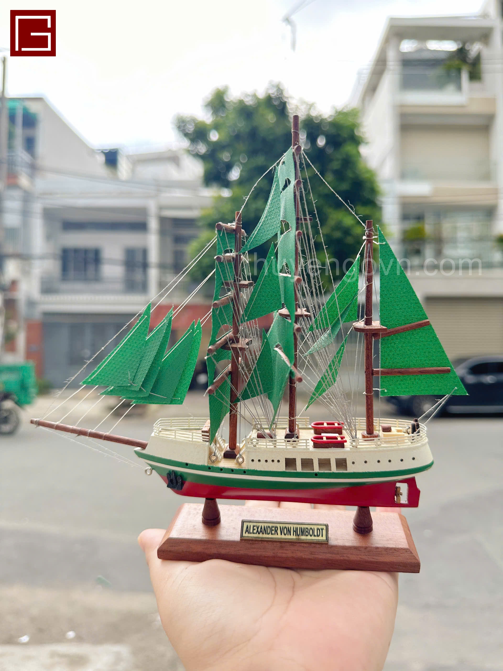 Mô Hình Thuyền Gỗ Phong Thủy Gia Nhiên, Thuyền Buồm Gỗ ALEXANDER VON HUMBOLDT, Dài 20cm, Cao Cấp