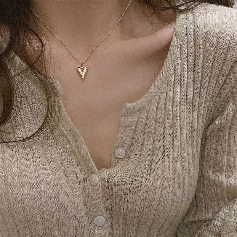 XiaoboACC 2021 New Korean Fashion Three-dimensional Heart Pendant Necklace