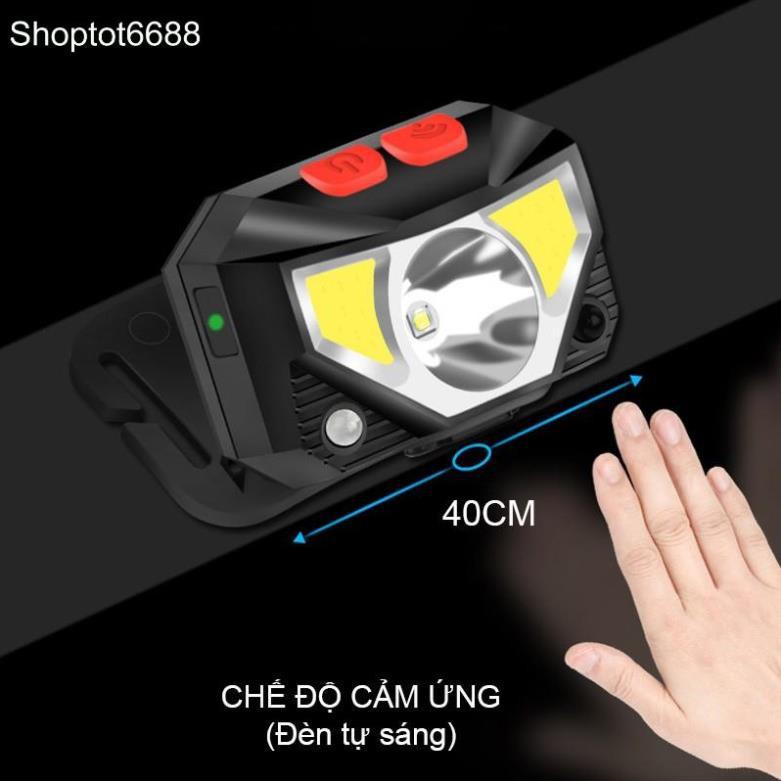 Đèn pin led đội đầu cảm ứng T069, 3 bóng led - pin sạc gắn bên trong, vẫy tay là đèn bật tắt