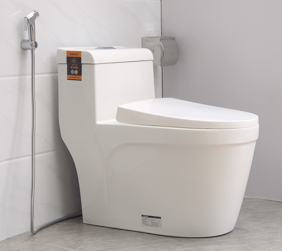 Bồn cầu 1 khối men Nano tuyết bóng sáng, nắp đóng siêu êm, 2 chế độ xả Eurolife EL-BC216