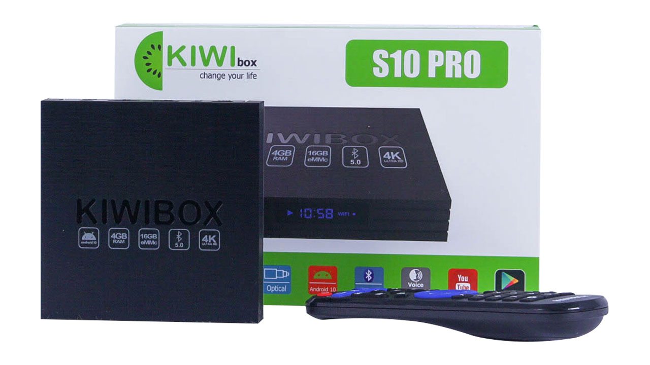 Android TV box Kiwi Box S10 PRO CHÍNH HÃNG tặng kèm pin và dây HDMI