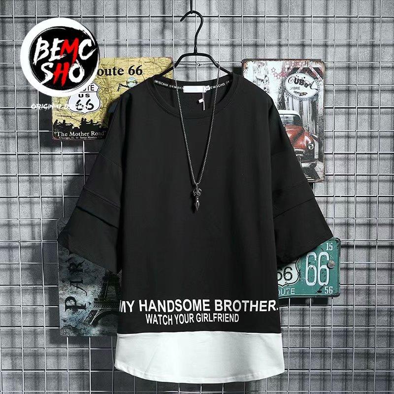 Áo Hoodie Ngắn Tay Form Rộng In Họa Tiết Phong Cách Trung Hoa Dành Cho Nam 2 Màu
