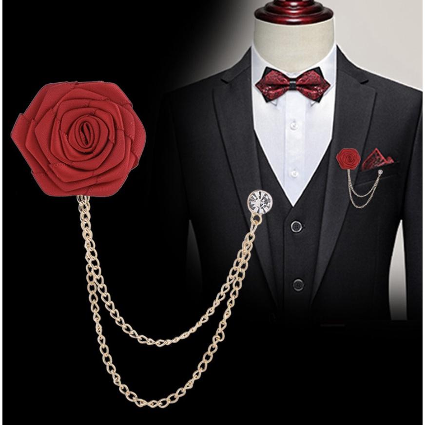 Cài áo Nam Nữ hoa hồng vải dây xích đính đá Giangpkc 2022