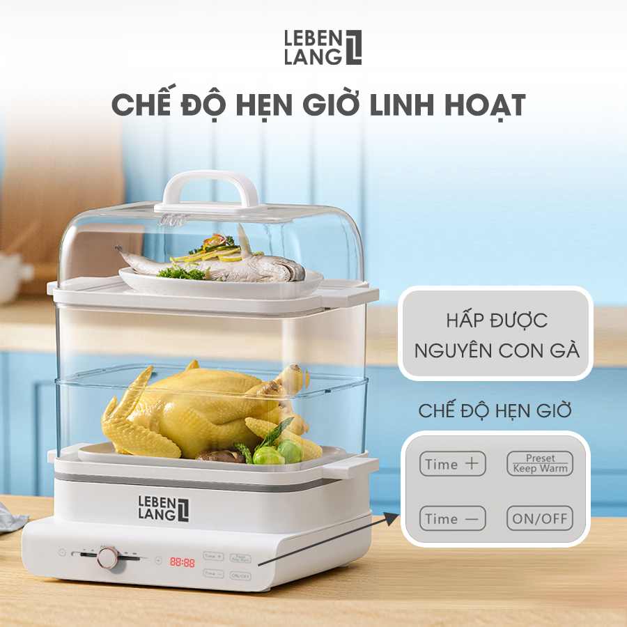 Nồi hấp điện đa năng LEBENLANG LBEL5031 nồi hấp 3 tầng, siêu tiện lợi, dung tích 18L, công suất 900W - hàng chính hãng