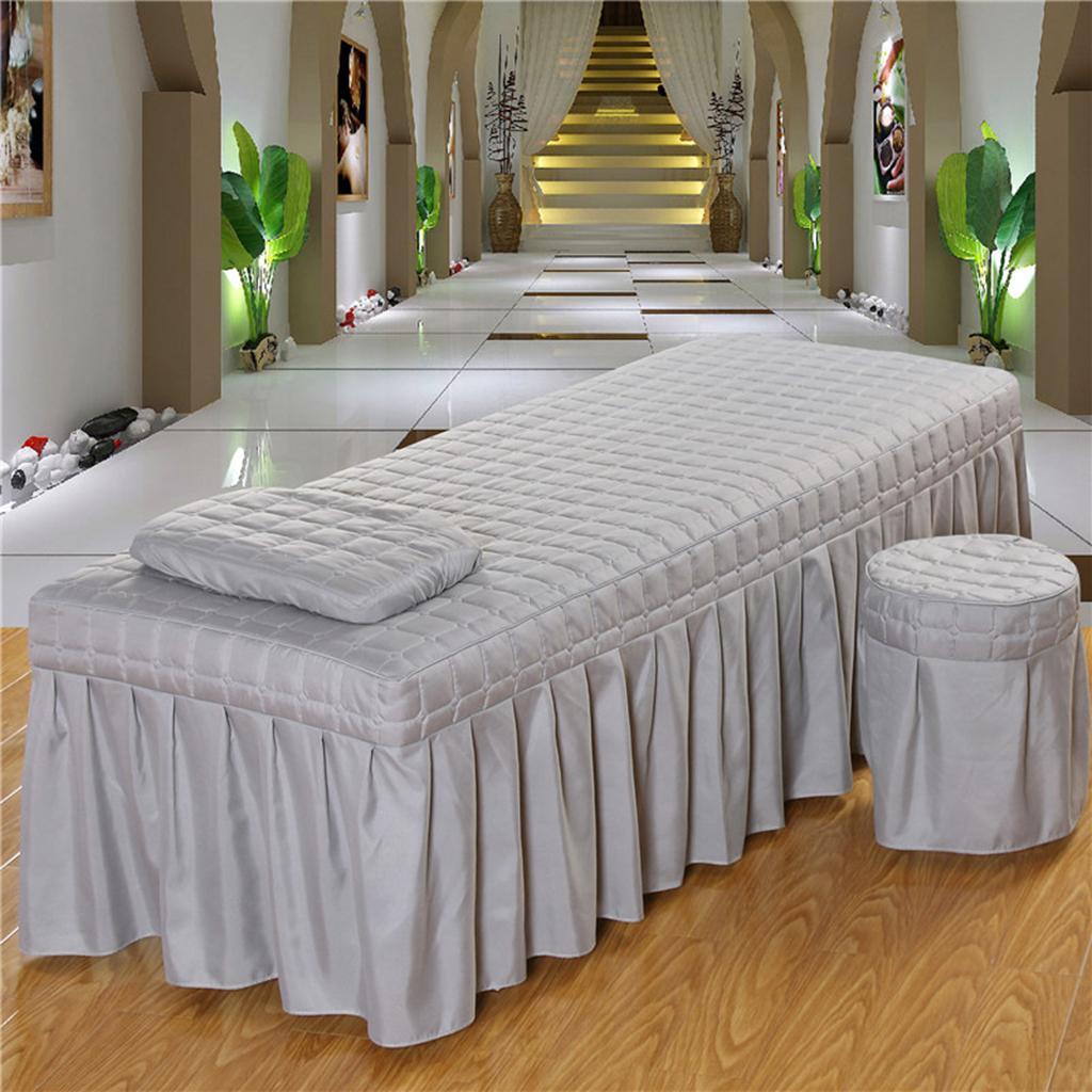 2X Soft Beauty Massage Bed Sheet With Pillowcase and Stool Cover Gray