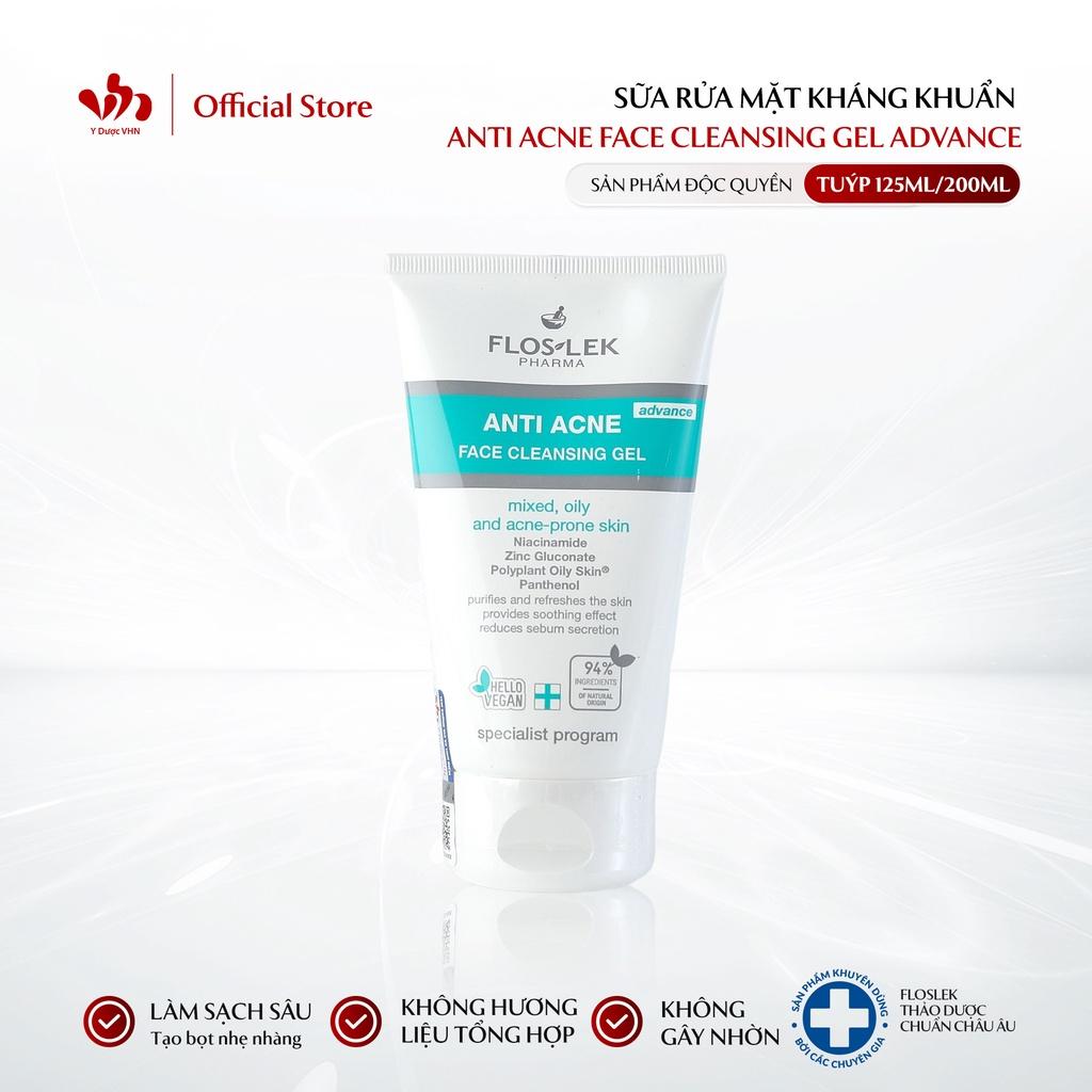 Sữa rửa mặt cho da dầu mụn Floslek Anti Acne Face Cleansing Gel Advance giúp làm sạch sâu bụi bẩn, bã nhờn 125ml